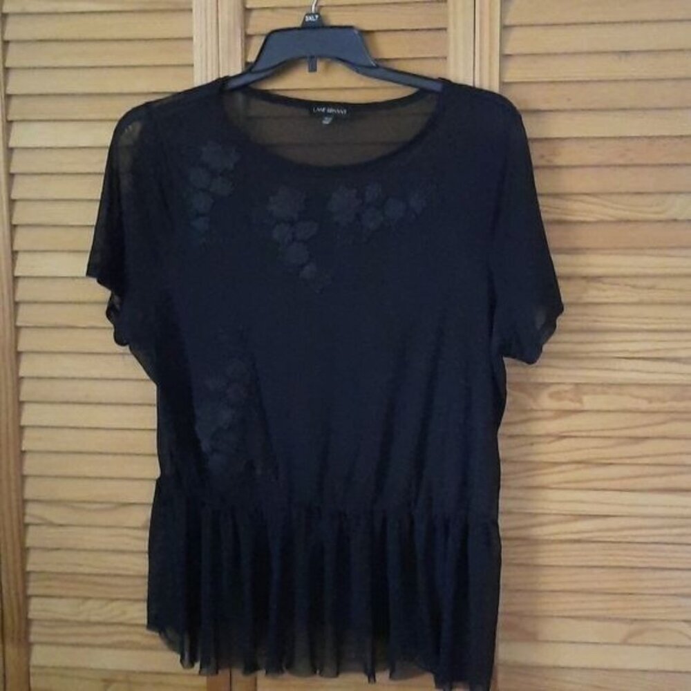 Lane Bryant Sheer Floral Lace Appliques Elastic Waist Short Sleeve Tunic 18/20